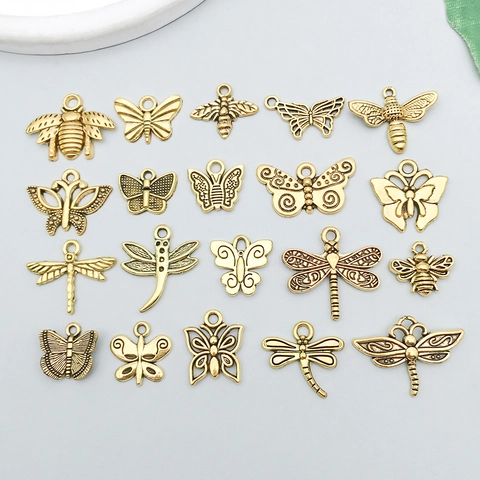 Antique Gold Alloy Butterfly Bee Dragonfly Insect Pendants For DIY Necklace Bracelet Jewelry Making Craft Accessories