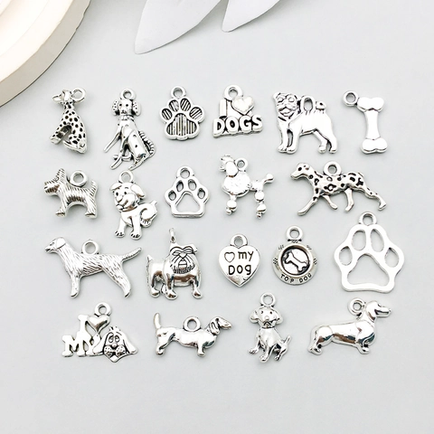 Antique Silver Dog Series Alloy Pendants For DIY Jewelry Making Vintage Animal Bone Puppy Paw Charms For Craft Accessories
