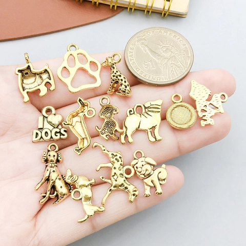 Antique Gold Zinc Alloy Dog Series Pendants For DIY Bracelet Necklace Jewelry Making Bone Paw Pattern Animal Charms Accessories