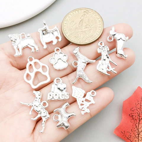 Bright Silver Zinc Alloy Dog Series Pendants Charms Animal Paw Bone Heart Shape DIY Jewelry Making Accessories For Necklace Bracelet