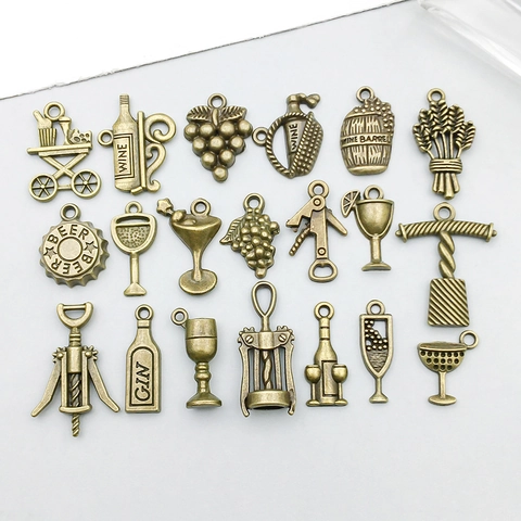 Antique Bronze Zinc Alloy Wine Series Charms Wine Bottle Glass Grape Pendants For DIY Jewelry Making Accessories