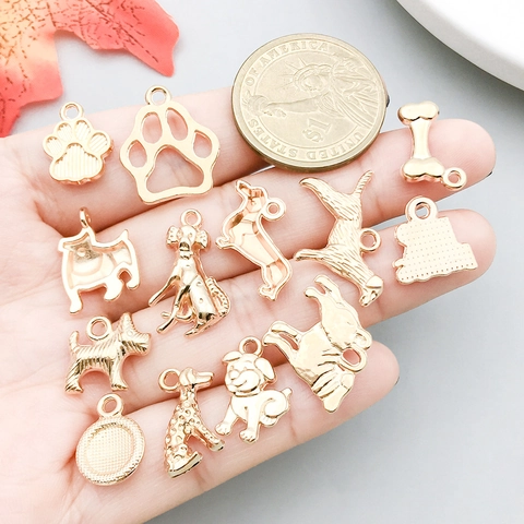 Zinc Alloy Animal Puppy Dog Series KC Gold Pendants For DIY Bracelet Necklace Jewelry Making Finding Craft Accessories