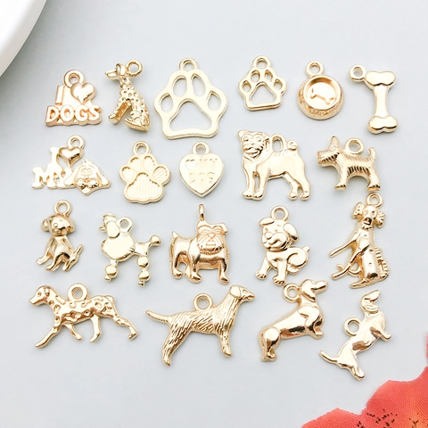 Zinc Alloy Animal Puppy Dog Series KC Gold Pendants For DIY Bracelet Necklace Jewelry Making Finding Craft Accessories