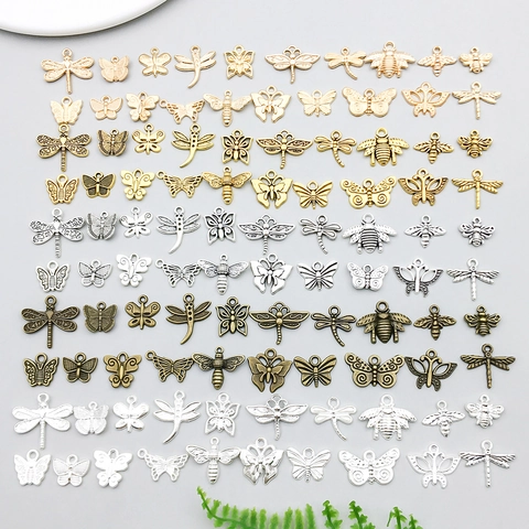 Pendentifs Insectes en Alliage de Zinc Mixtes Papillon Libellule Abeille pour Bricolage Collier Bracelet Fabrication de Bijoux Or Argent