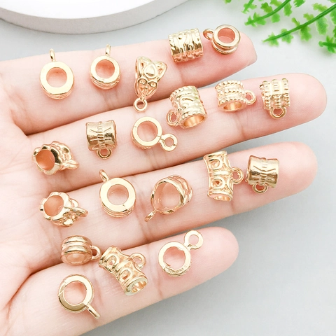 Vintage Alloy Hollow Bail Pendants KC Gold Plated Engraved Jewelry Findings For DIY Necklace Bracelet Making Connector Accessories