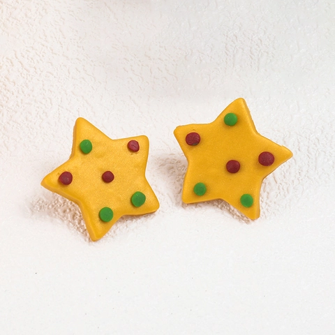 Christmas Star Stud Earrings Polymer Clay Alloy Multicolored Polka Dot Pattern Geometric Star Earrings For Women Holiday Party Jewelry