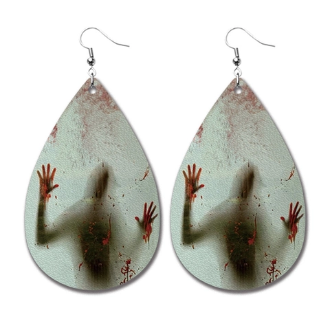 Halloween PU Leder Ohrringe Für Damen Horror Skelett Blutflecken Muster Gothisch Gruselige Ohrhänger Party Schmuck Geschenk