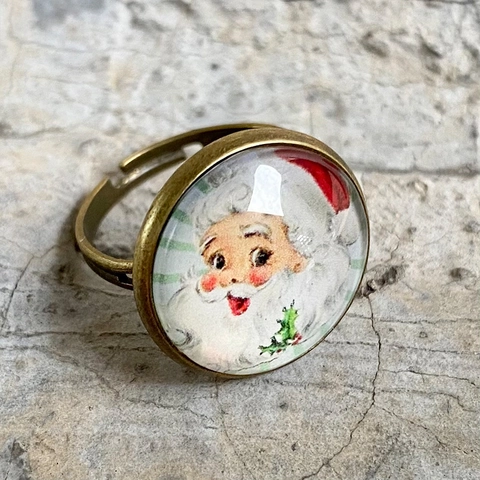 Vintage Bronze Legierung Glas Cabochon Verstellbarer Offener Ring Für Damen Weihnachten Halloween Gothic Punk Muster Schmuck