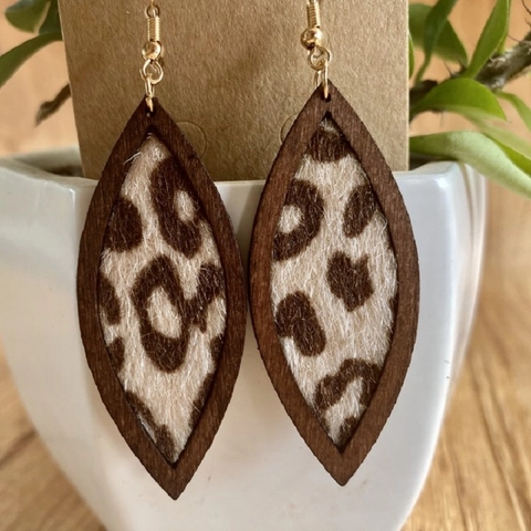 Böhmisch Holz Leder Geometrische Ohrhänger Leoparden Tierdruck Muster Kupfer Haken Western Retro Mode Schmuck Für Damen