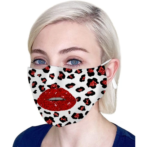 Leopard Print Lips Pattern Breathable Cotton Face Mask For Women Dustproof Washable Reusable Fashion Mouth Cover Outdoor Warm Mask