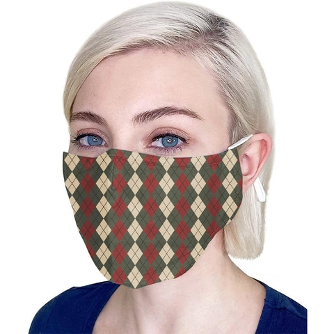 Maschera Facciale Riutilizzabile Natalizia in Cotone Lavabile Con Cinturini Regolabili Tasca per Filtro Alce Albero