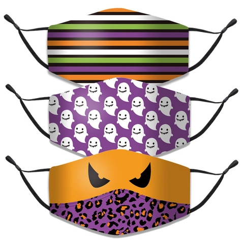 Mascarillas de Algodón Estampadas Espeluznantes de Halloween Fantasma Calabaza Calavera Alienígena Ajustables Lavables Antipolvo Adultos