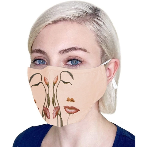 Florale Menschliche Gesichts-Druck Polycotton Maske Für Damen Dreilagig Atmungsaktiv Staubdicht Verstellbar Warm Waschbar Maske