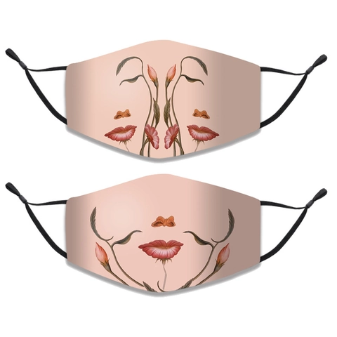 Florale Menschliche Gesichts-Druck Polycotton Maske Für Damen Dreilagig Atmungsaktiv Staubdicht Verstellbar Warm Waschbar Maske