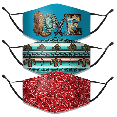 Máscara Facial de Mezcla de Algodón Western Cowboy Con Lazos Ajustables Paisley Patrón Étnico Antipolvo Lavable para Adultos