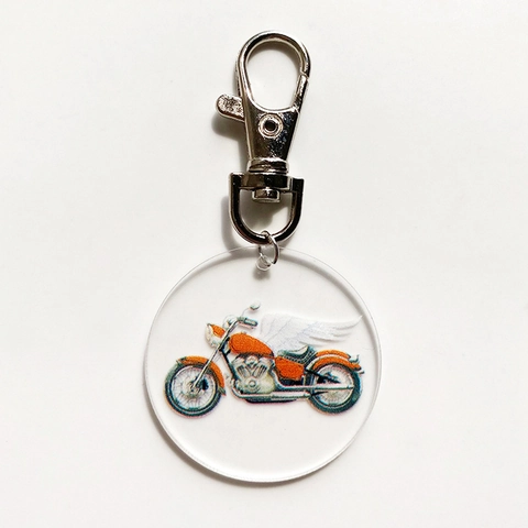 Porte-clés Créatif en Acrylique Rond Thème Sport Moto Squelette Baseball Rugby Pendentif Avec Fermoir Métal Accessoire de Sac