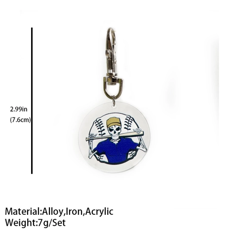 Porte-clés Créatif en Acrylique Rond Thème Sport Moto Squelette Baseball Rugby Pendentif Avec Fermoir Métal Accessoire de Sac