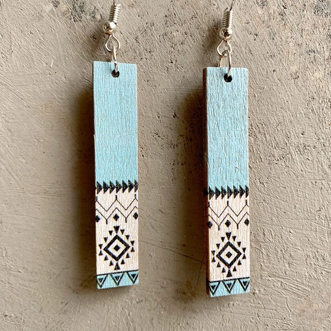 Böhmische Holz Rechteckige Aztekenmuster Ohrhänger Geometrische Ethnische Stammes Stil Bedruckte Holz Ohrringe Für Damen Schmuck