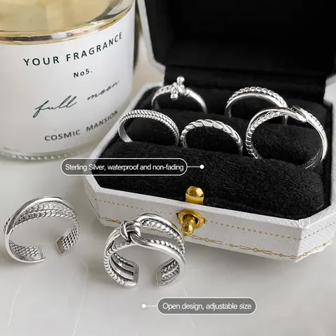 Anillos Abiertos Ajustables de Cobre Vintage para Mujer Estilo Minimalista Frío Multicapa Torcido Anudado Trenzado Anillos de Dedo de Moda Joyería Regalo