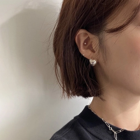Pendientes de Aro de Corazón con Poste de Plata de Ley 925 para Mujer Estilo Coreano Sencillos Pendientes de Metal de Corazón