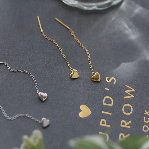 Titanstahl Herz Durchzieher Ohrringe 18K Vergoldet Lange Quaste Runde Perle Minimalistischer Schmuck Damen