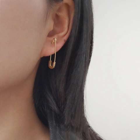Pendientes Minimalistas de Cobre Forma de Imperdible Con Poste de Plata de Ley 925 Joyería Punk Chapada en Oro Plata para Mujer