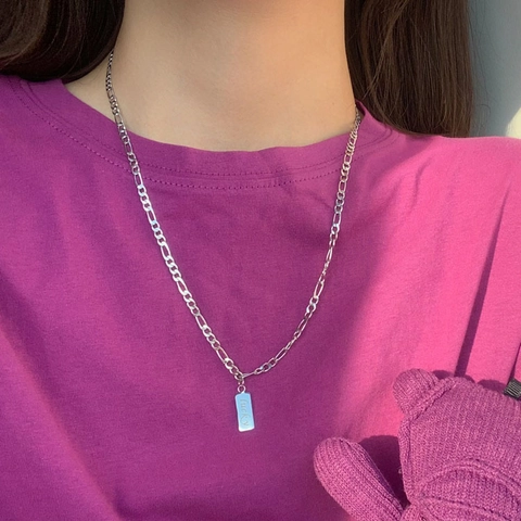 Minimalistische 925 Sterlingsilber Figaro-Halskette Mit Lucky-Buchstaben-Rechteck-Anhänger Modeschmuck Für Damen Geschenk