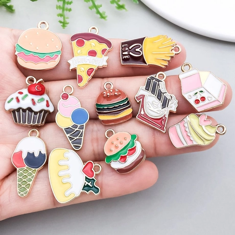 Legierung Emaille Lebensmittel Charms Cartoon Burger Pizza Eiscreme Kuchen Anhänger Gemischte Bunte Anhänger Für DIY Halskette Armband Schmuckherstellung