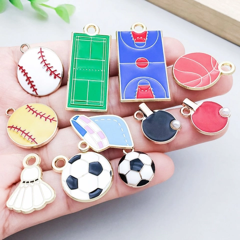 Mixed Alloy Enamel Sports Theme Charms Football Basketball Baseball Pendants For DIY Bracelet Necklace Jewelry Making
