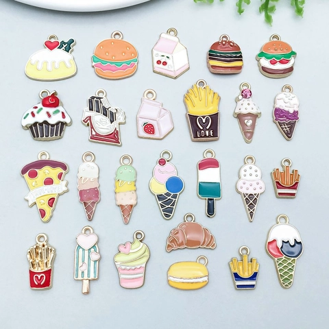 Legierung Emaille Lebensmittel Charms Cartoon Burger Pizza Eiscreme Kuchen Anhänger Gemischte Bunte Anhänger Für DIY Halskette Armband Schmuckherstellung