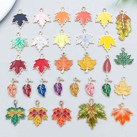 DIY Enamel Zinc Alloy Leaf Maple Leaf Pendants Mixed Color Botanical Charms For Thanksgiving Jewelry Making Accessory