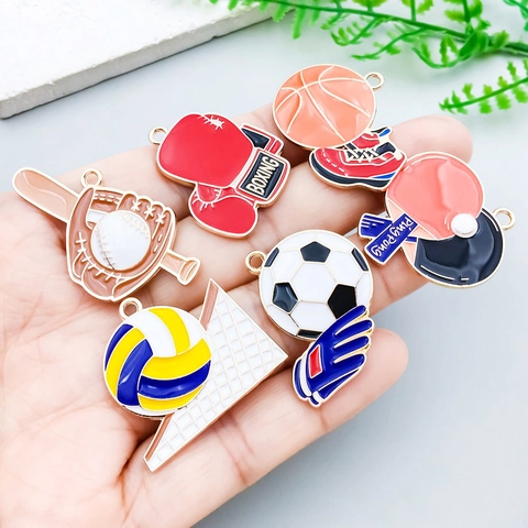 DIY Zinc Alloy Enamel Sports Pendants Mixed Basketball Football Tennis Baseball Shape Charms For Jewelry Making Bracelet Necklace
