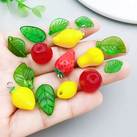 Handcrafted Fruit Acrylic Charms Strawberry Lemon Apple Leaf Pendant For DIY Jewelry Bracelet Necklace Making Accessories
