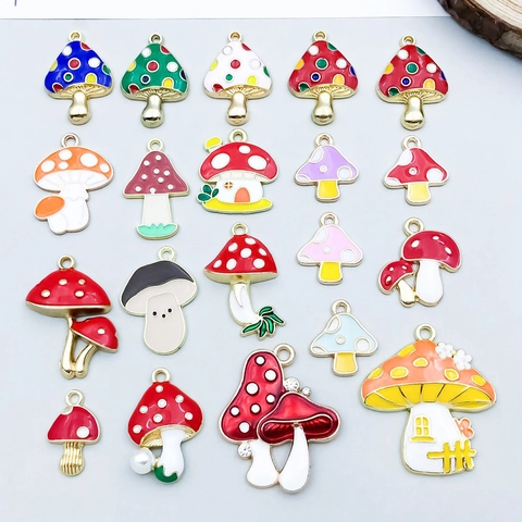 Colgantes de Champiñones de Aleación de Zinc de Colores Mezclados Amuletos de Esmalte Para Collar Pulsera DIY Accesorios de Joyería Hechos a Mano