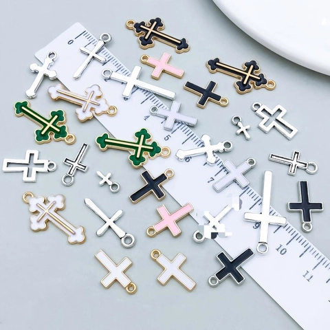 Vintage Zinklegierung Kreuz Anhänger Antiksilber Emaille Charms Für DIY Halskette Armband Herstellung Religiöses Schmuckzubehör