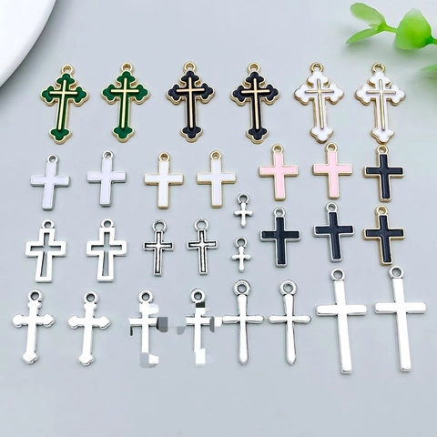 Vintage Zinklegierung Kreuz Anhänger Antiksilber Emaille Charms Für DIY Halskette Armband Herstellung Religiöses Schmuckzubehör