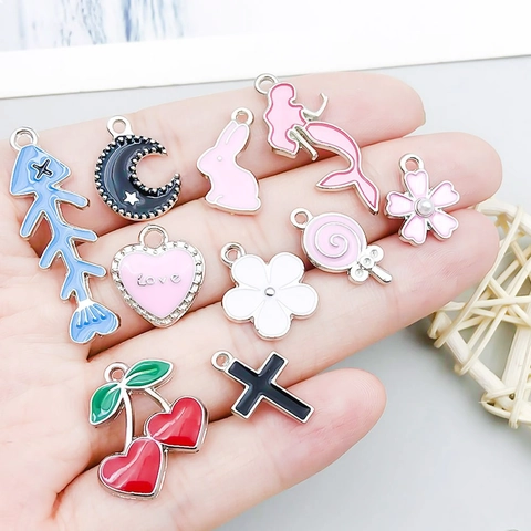 Mixed Colorful Enamel Zinc Alloy Pendants Charms For DIY Jewelry Making Bracelet Necklace Rabbit Cherry Animal Heart Flower Rhinestone Pendants