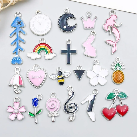 Mixed Colorful Enamel Zinc Alloy Pendants Charms For DIY Jewelry Making Bracelet Necklace Rabbit Cherry Animal Heart Flower Rhinestone Pendants