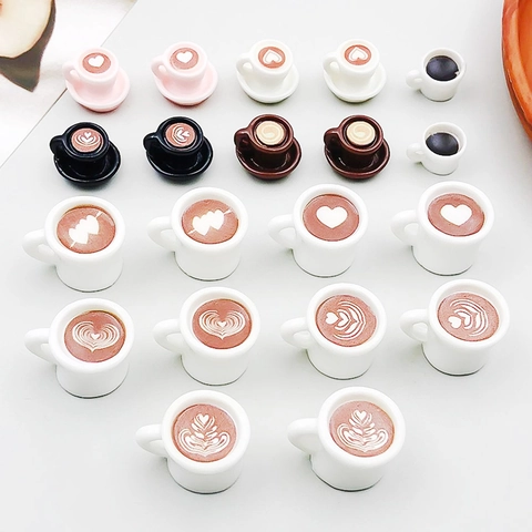 Resin 3D Coffee Cup Pendants With Latte Art Heart Pattern Mixed Colors DIY Jewelry Making Accessories For Bracelet Necklace