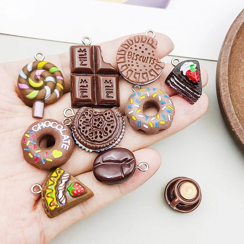 Resin Simulation Food Charms Chocolate Brown Donut Cake Biscuit DIY Jewelry Making Accessories Pendants For Handcrafted Craft