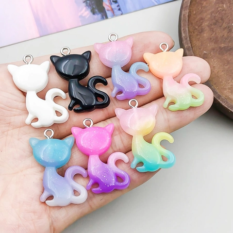 Glitter Gradient Resin Cat Pendants For DIY Jewelry Making Cartoon Animal Charms For Bracelets Necklaces Handcrafted Craft Supplies