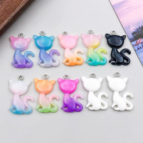 Glitter Gradient Resin Cat Pendants For DIY Jewelry Making Cartoon Animal Charms For Bracelets Necklaces Handcrafted Craft Supplies
