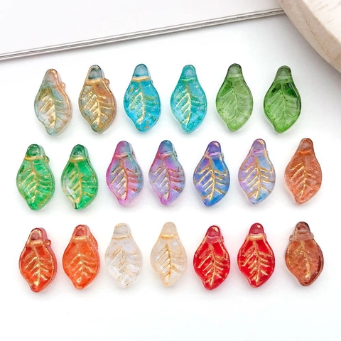 Perles Vrac de Feuilles de Raisin en Verre DIY Tchèques Petites Perles de Plantes Multicolores Ornées d'Or pour la Fabrication de Bijoux