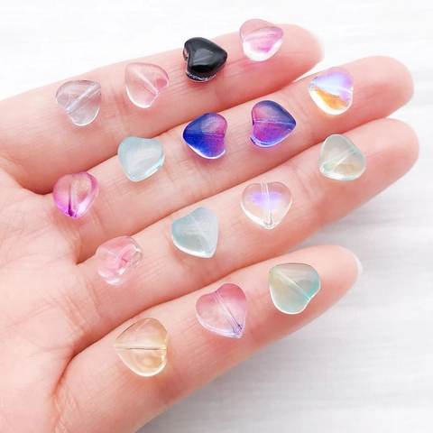 Mixed Colored Glaze Heart Beads Heart-Shaped Glass Spacer Beads Gradient Heart Pendants For DIY Bracelet Necklace Jewelry Making