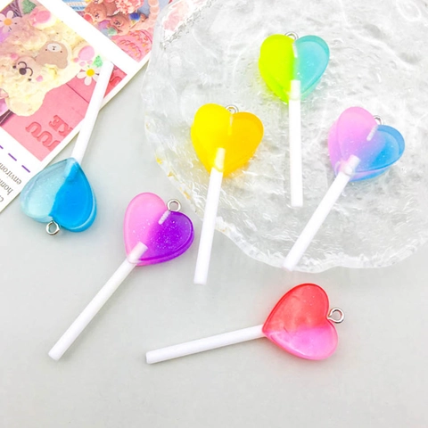 Heart Lollipop Resin Charms Colorful Gradient DIY Jewelry Findings For Necklace Bracelet Keychain Making Accessories