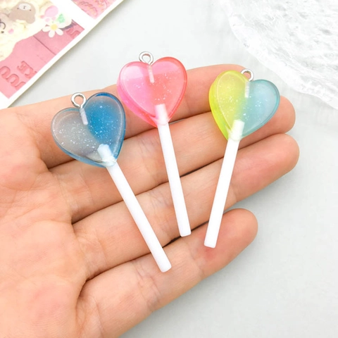 Heart Lollipop Resin Charms Colorful Gradient DIY Jewelry Findings For Necklace Bracelet Keychain Making Accessories