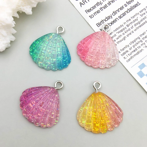 Resin Shell Pendants Charms With Glitter Sequins Gradient Color Scallop Shapes For DIY Jewelry Making Accessories Gift