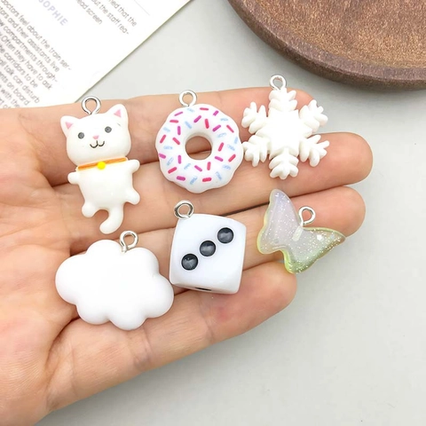 Resin DIY Charms Mixed Set White Cartoon Animal Bear Cat Snowflake Pendant For Jewelry Making Phone Case Decoration