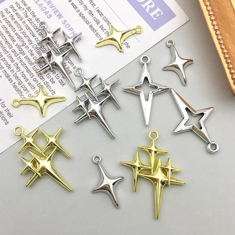 Vintage Zinc Alloy Four Pointed Star Charms For DIY Jewelry Making Hollow Out Star Pendants Gold Silver Plated North Star Accessories