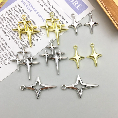 Vintage Zinc Alloy Four Pointed Star Charms For DIY Jewelry Making Hollow Out Star Pendants Gold Silver Plated North Star Accessories